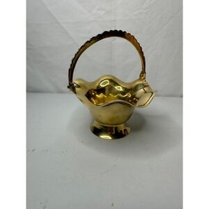 Vintage Brass Flower Basket Candy Dish Ornate Handle Pedestal Base